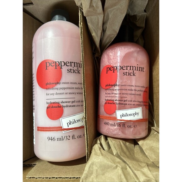 Philosophy Hydrating shower gel 32 oz With Pump & 16 Oz Set - Peppermint Stick